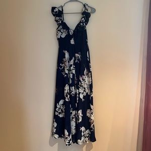 Low front blue flower maxi dress